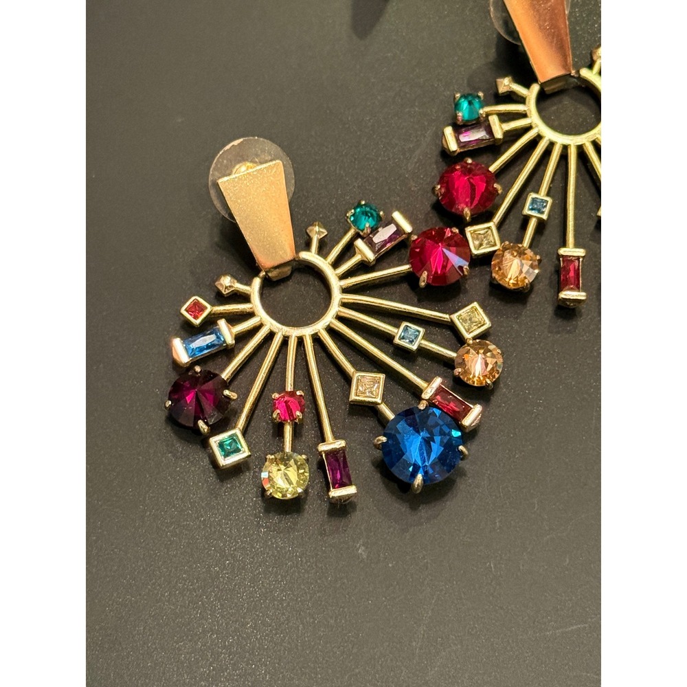 Kendra Scott Fabia Multi Color Crystal Sunburst Statement Earrings Gold Tone - Picture 8 of 10